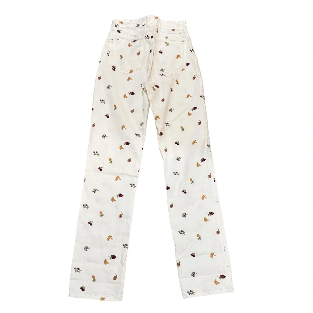 Fruit embroidered jeans high rise straight cottagecore Reformation size 23 white